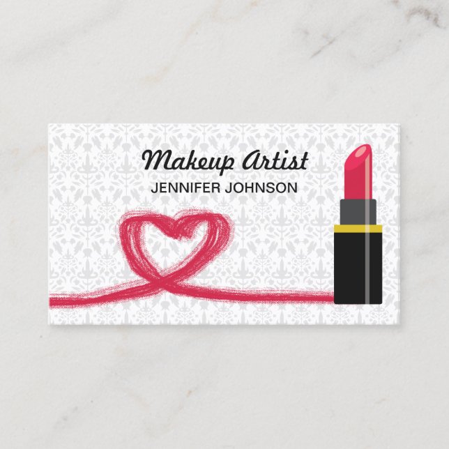 Carte De Visite Rouge Lipstick Et Un Artiste De Maquillage Coeur (Devant)