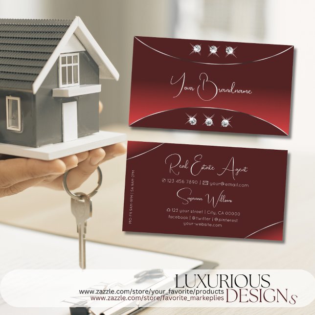 Carte De Visite Rouge luxueux avec diamants argentés (Créateur téléchargé)