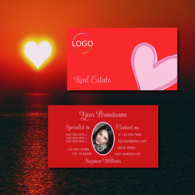 Carte De Visite Rouge magnifique rose Coeur mignonne avec logo et  (Créateur téléchargé)