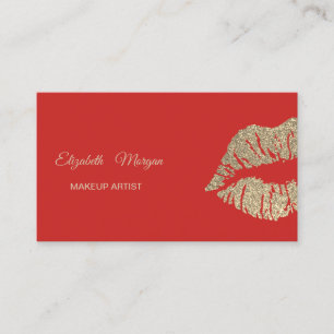 Carte De Visite Rouge Moderne Élégant , Lèvres Pailletées
