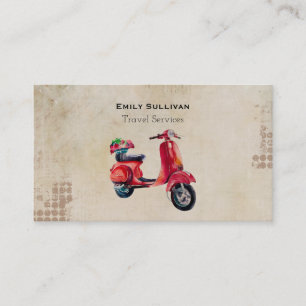 Carte De Visite Rouge Mopé En Aquarelle Avec Panier À Fleurs