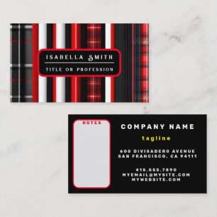 Carte De Visite Rouge Noir Abstrait Plaid Collection tendance
