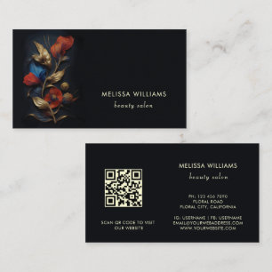 Carte De Visite Rouge Or 3 D Fleurs Noir