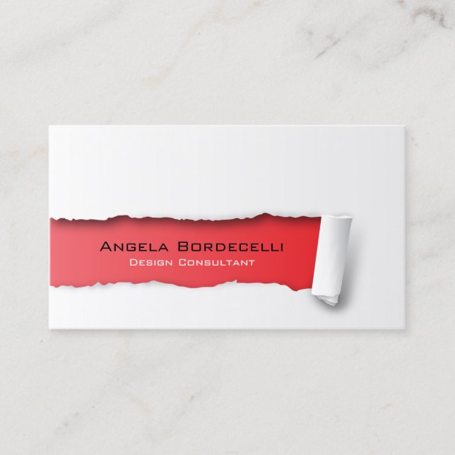 Carte de visite rouge papier déchiré (Devant)