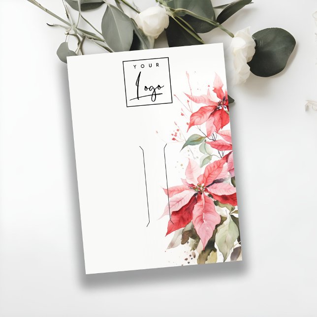 Carte De Visite Rouge Poinsettia Florals Logo Porte-cheveux (Créateur téléchargé)