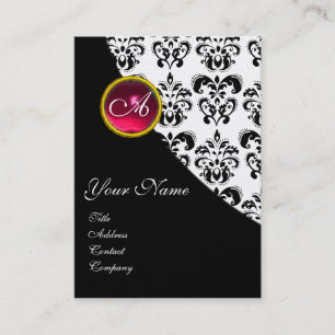 Carte De Visite ROUGE RUBIS DAMASSÉ MONOGRAMME fuchsia platine arg
