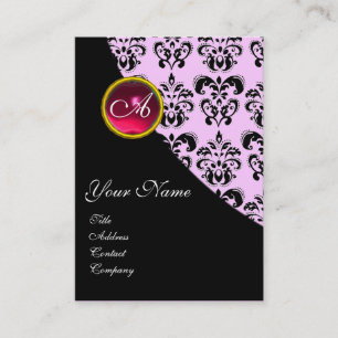 Carte De Visite ROUGE RUBIS DAMASSÉ MONOGRAMME rose fuchsia