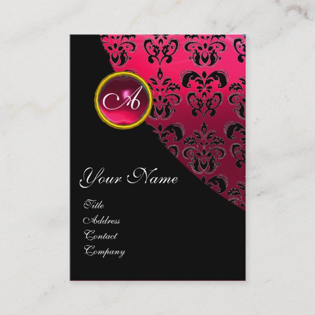 Carte De Visite ROUGE RUBY DAMASK MONOGRAM, fuchsia (Devant)