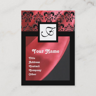 CARTE DE VISITE ROUGE SOIE DOMMASQUE VÊTEMENT, MONOGRAMME CARRÉ
