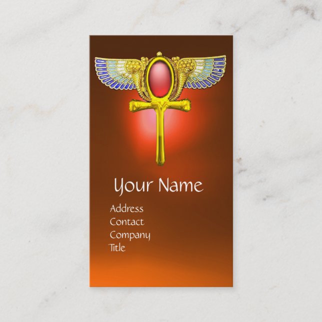 CARTE DE VISITE ROUGE TALISMAN, ÉGYPTIEN FOSSÉ ANKH ET CORNUCOPIE (Devant)