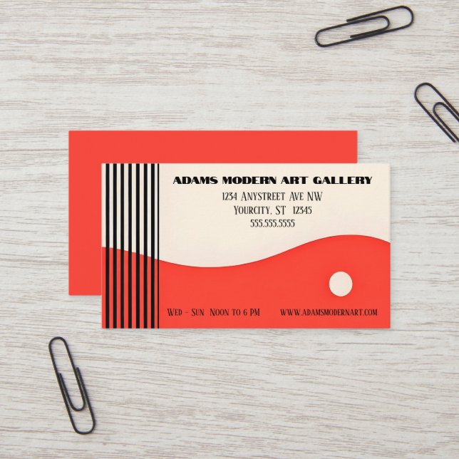 Carte De Visite Rouge Tan Noir Avant-Garde Art Moderne (Devant/Arrière en situation)