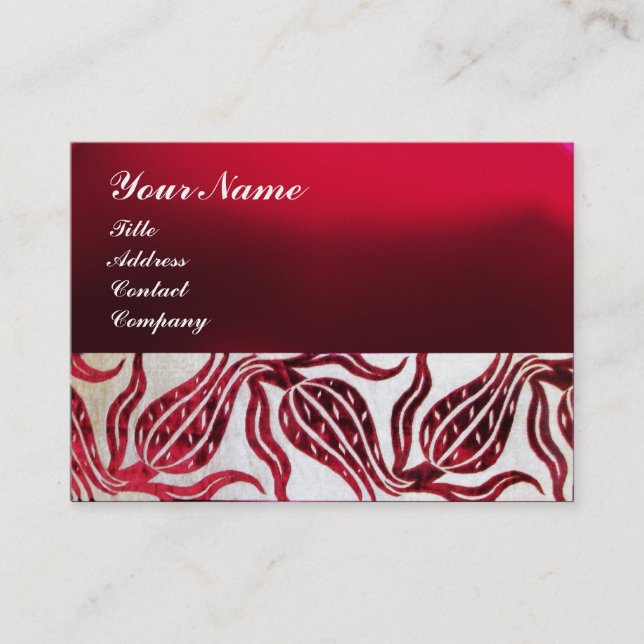 Carte De Visite ROUGE VELVET DAMASK TULIP MONOGRAM Burgundy Pearl (Devant)
