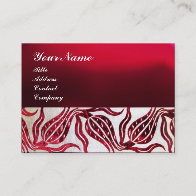 Carte De Visite ROUGE VELVET DAMASK TULIPS MONOGRAMME Bourgogne Bl (Devant)