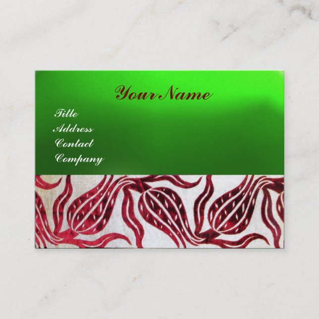 Carte De Visite ROUGE VELVET DAMASK TULIPS MONOGRAMME Bourgogne Ve (Devant)