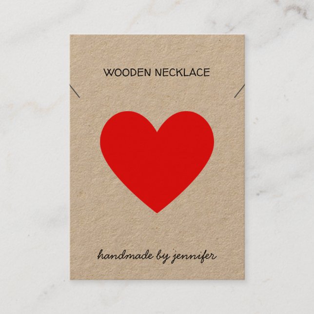 Carte De Visite Rouge vif J'aime le coeur de collier artisanal (Devant)