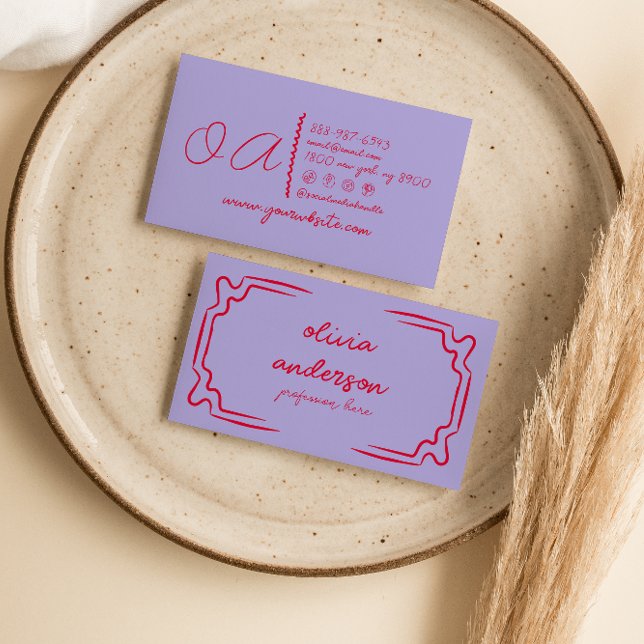 Carte De Visite Rouge violet rétro manuscrit unique fille (Créateur téléchargé)