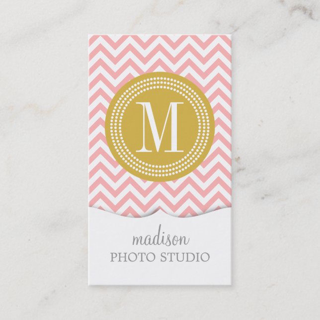 Carte De Visite Rougissent le monogramme personnalisé par zigzag (Devant)