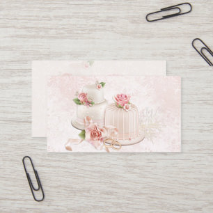 Carte De Visite Rougissent les gâteaux de mariage avec des roses,