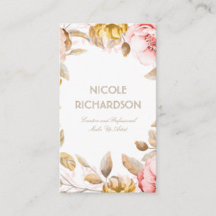 Carte De Visite Rougissez et l'aquarelle d'or fleurit le bouquet