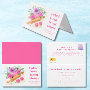 Carte De Visite Rouleau à pâtisserie à l'aquarelle Roses Pâtissier