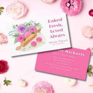 Carte De Visite Rouleau à pâtisserie à l'aquarelle Roses Pâtissier