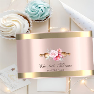 Carte De Visite Rouleau à pâtisserie Fleur Rayure Or Rose Boulange