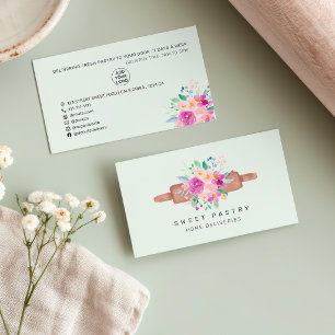 Carte De Visite Rouleau à pâtisserie moderne à motif floral aquare