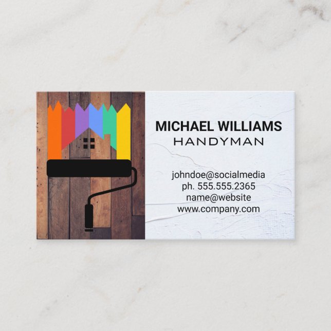 Carte De Visite Rouleau de peinture | Handyman | Bois | Mur empilé (Devant)