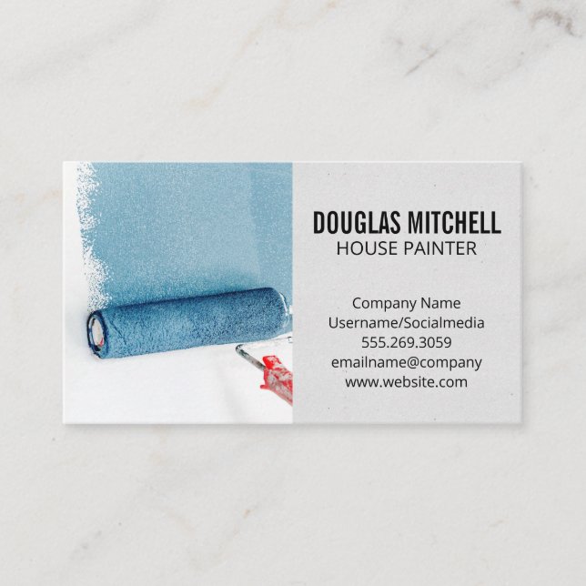 Carte De Visite Rouleau de peinture | Peintre | Peinture bleue (Devant)