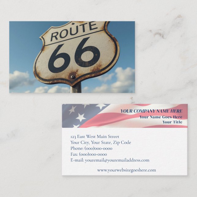 Carte De Visite Route 66 Signal Vintage et drapeau américain (Devant / Derrière)