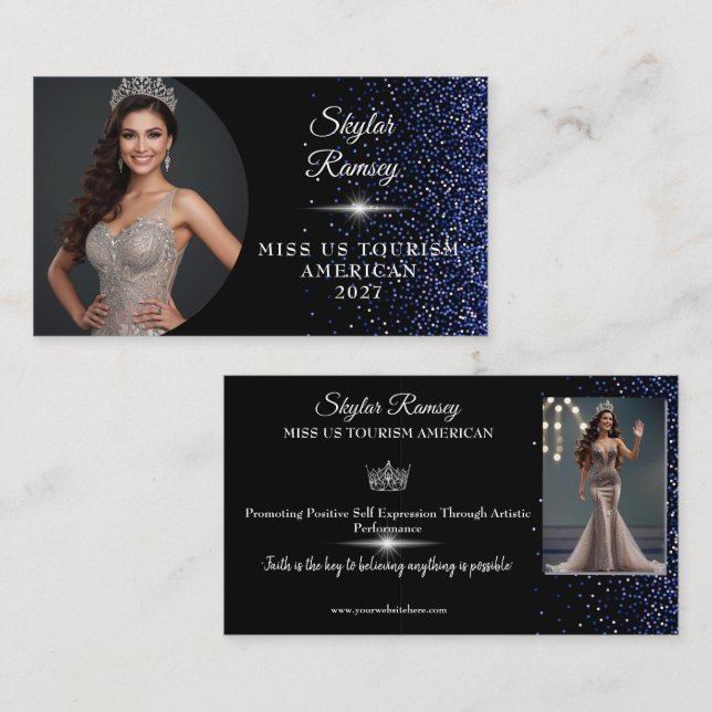 Carte De Visite Royal Blue Glitz Pageant Business Card (Devant / Derrière)