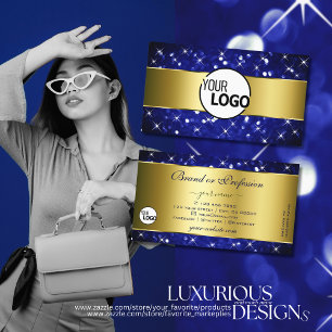 Carte De Visite Royal Blue Parties scintillant Stars Gold et Logo