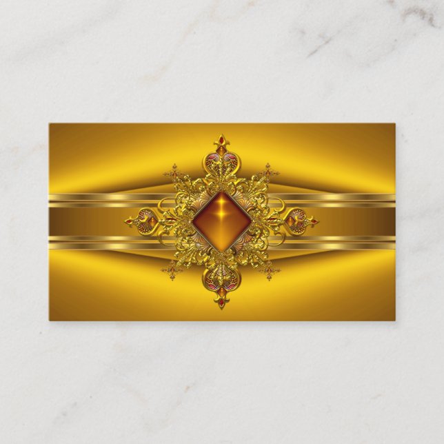 Carte De Visite Royal Elegant Jaune Or Riche Bijou Orné (Devant)