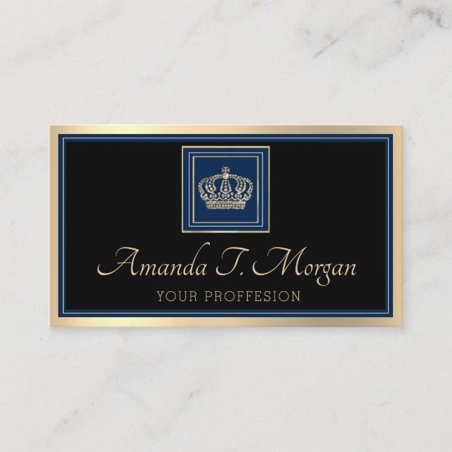 Carte De Visite Royal Event Mariage Golden Crown Frame Black Navy (Devant)