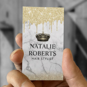 Carte De Visite Royal Hair Queen Salon Trendy Marble Gold Drives