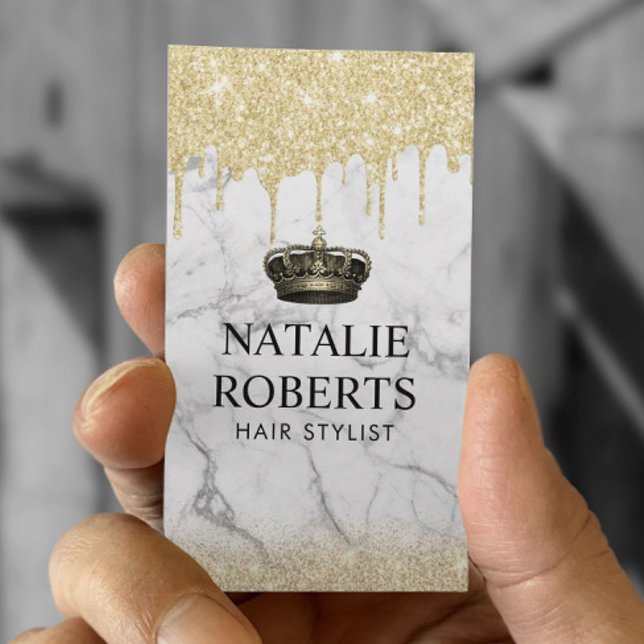 Carte De Visite Royal Hair Queen Salon Trendy Marble Gold Drives (Créateur téléchargé)
