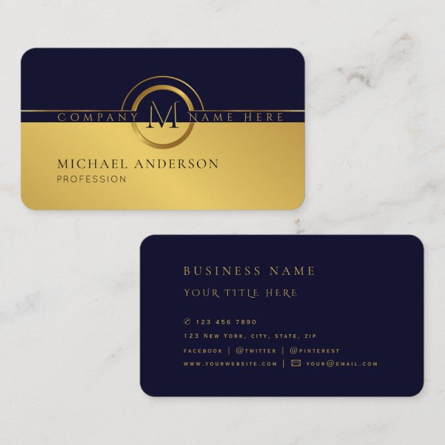 Carte De Visite Royal Luxury Golden Round Abstrait Professional (Devant / Derrière)