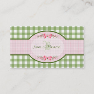 Carte De Visite Ruban vert Girly de rose de pays de monogramme de
