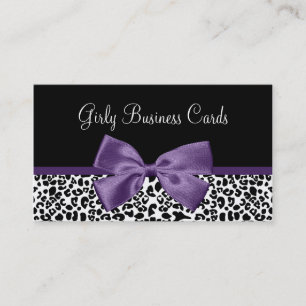 Carte De Visite Ruban violet tendance Empreinte de léopard fille