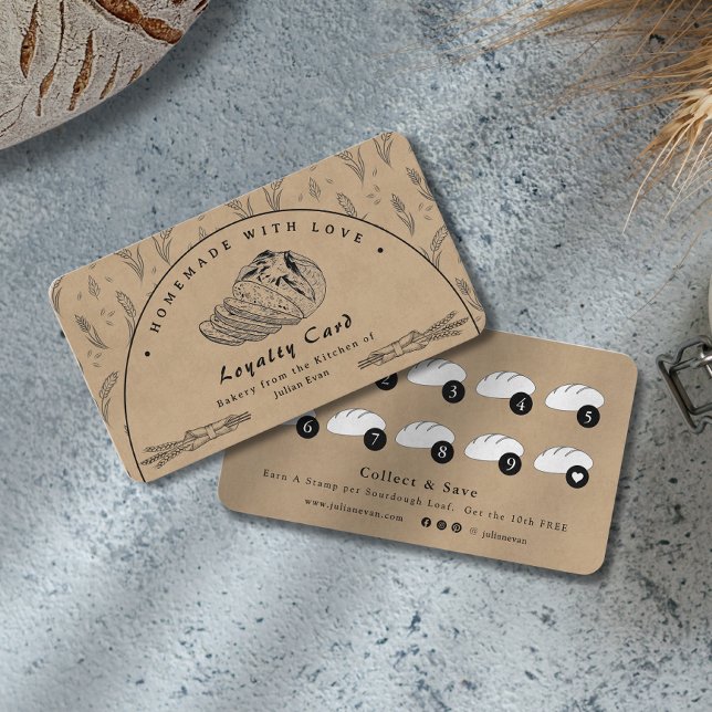 Carte De Visite Rustic Brown Sourdough Bakery Loyalty Card (Rustic Brown Sourdough Bakery Loyalty Card)