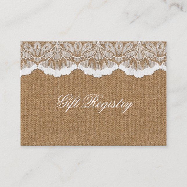 Carte De Visite Rustic Chic burlap et dentelle mariage campagnard (Devant)