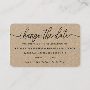 Carte De Visite Rustic Kraft Simple Script Modifier La Date