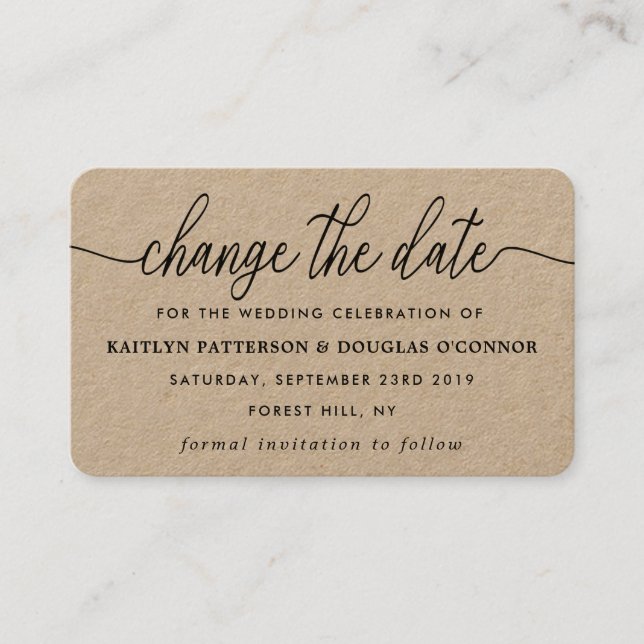 Carte De Visite Rustic Kraft Simple Script Modifier La Date (Devant)