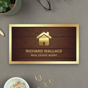 Carte De Visite Rustic Wood Gold Foil Home Logo Agent immobilier