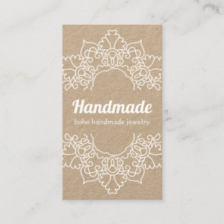 Carte De Visite Rustique Blanc Mandala fait main Boho Chic