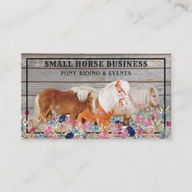 Carte De Visite Rustique Bois Club Pony Floral Petit Cheval (Devant)