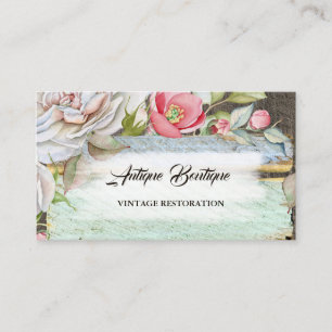 Carte De Visite Rustique Bois Flora Antique Shop Restauration Vint