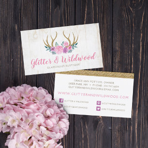 Carte De Visite Rustique Bois & Floral Antlers Boutique Médias soc