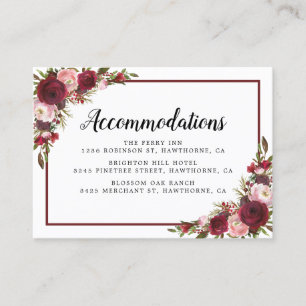 Carte De Visite Rustique Bourgogne Floral Mariage Hôtel Hébergemen