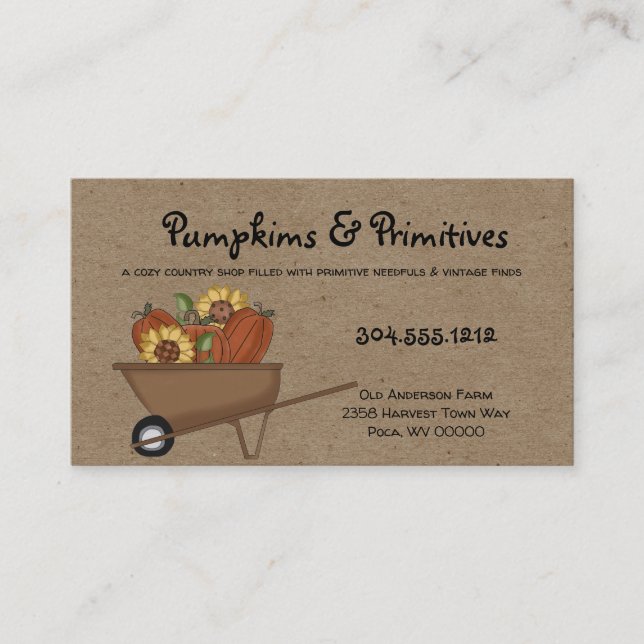 Carte De Visite Rustique Citrouilles de l'automne primitif et tour (Devant)
